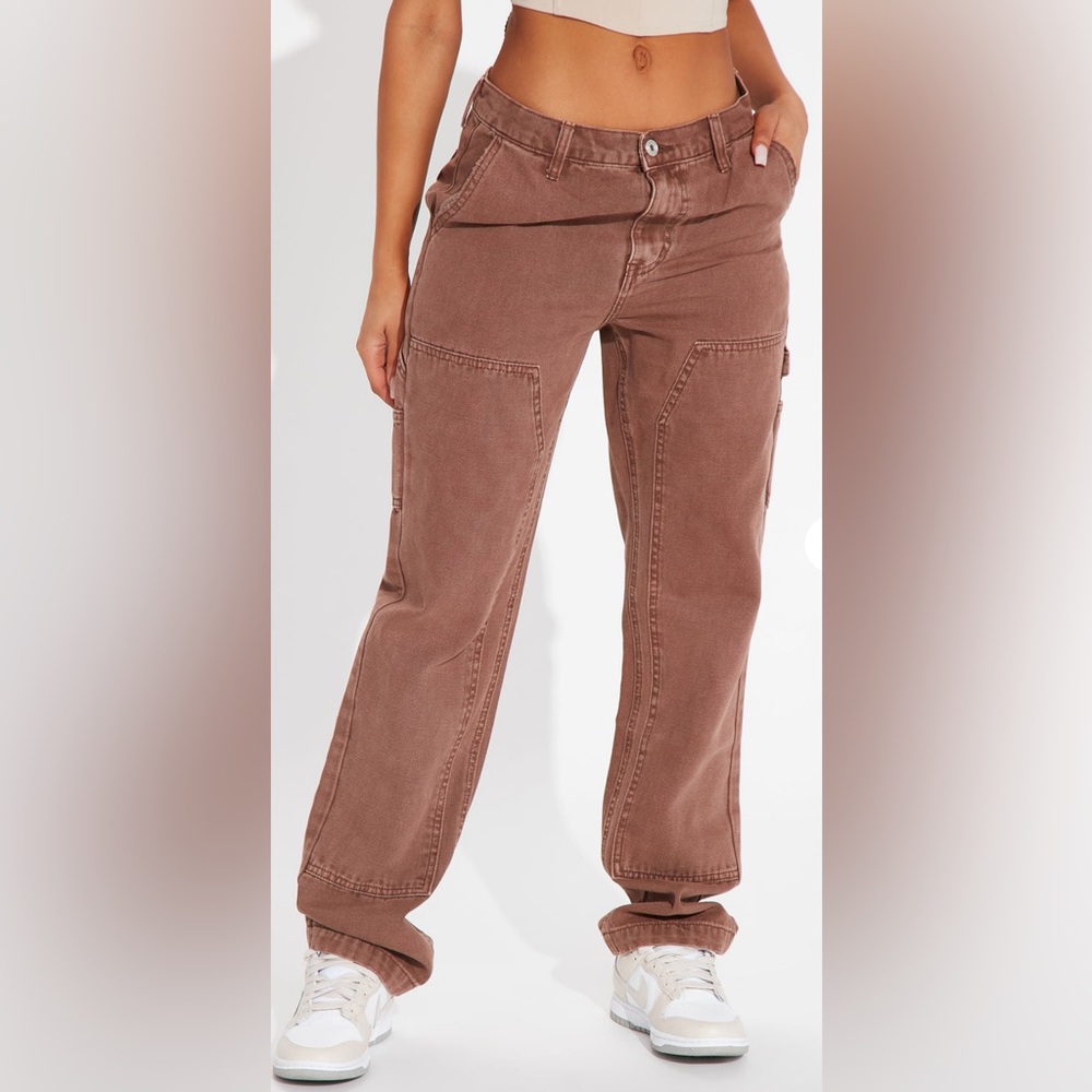 Fashion Nova Brown Cargo Pants with Reinforced Knees